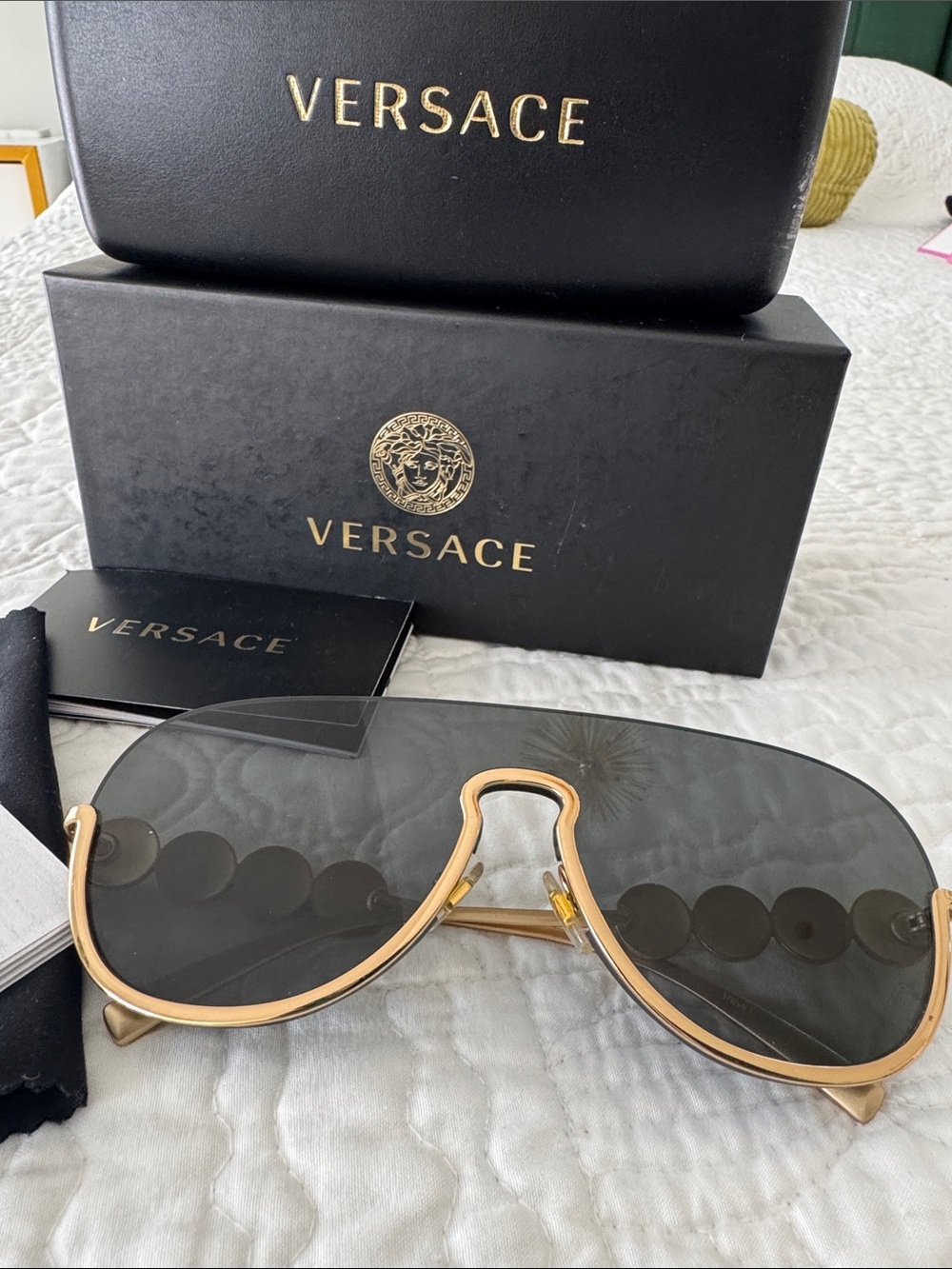 Versace Gold Frame Sunglasses with Dark Gray Lenses